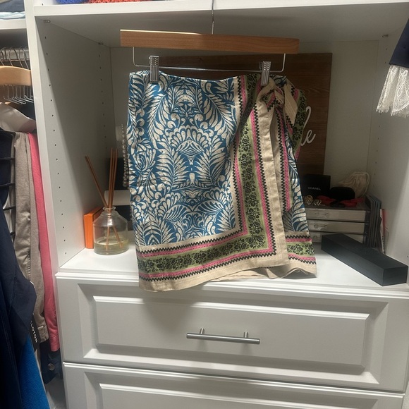 LOFT Blue and Pink Patterned Wrap Skirt - Picture 1 of 4